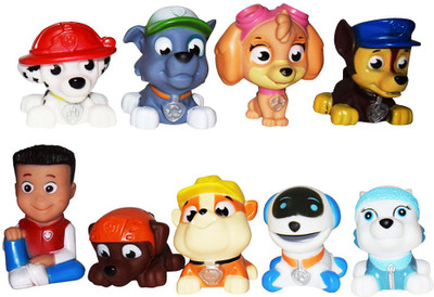 

Paw Patrol Rocky, Zuma, Skye, Rubble,Everest,Julius Goodway, Robo-Dog Marshall & Chase Set of 9 - Rubber Musical Toys(Multicolor)