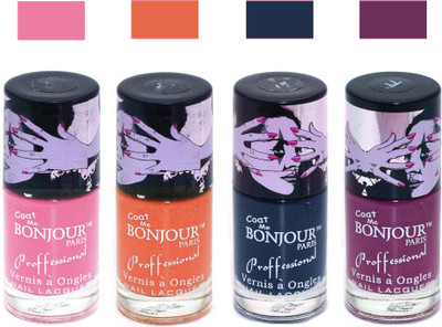 

Bonjour Paris True Matte Nail Polish 289 Pink-Orange-Grey-Plum(Pack of 4)