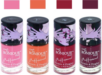 BONJOUR PARIS True Matte Nail Polish 293 Pink-Orange-Red-Burgundy(Pack of 4)