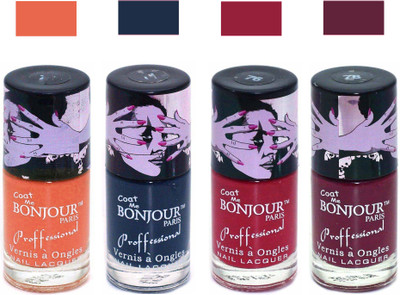 Bonjour Paris True Matte Nail Polish 299 Orange-Grey-Red-Burgundy(Pack of 4)