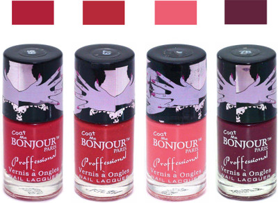Bonjour Paris True Matte Nail Polish 129 Red-Red-Peach-Burgundy(Pack of 4)