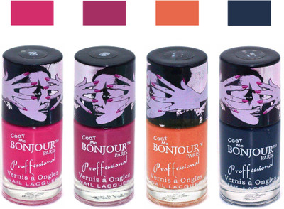 Bonjour Paris True Matte Nail Polish 252 Pink-Pink-Orange-Grey(Pack of 4)