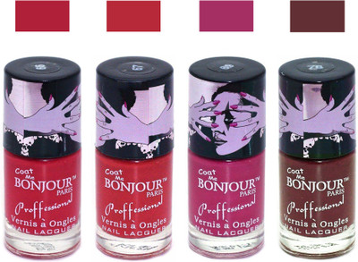 

Bonjour Paris True Matte Nail Polish 114 Red-Red-Pink-Brown(Pack of 4)