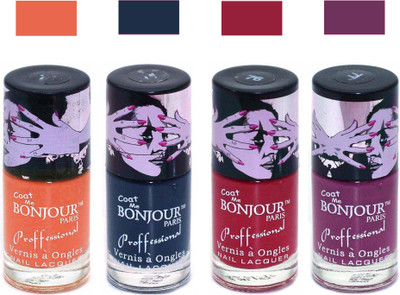

Bonjour Paris True Matte Nail Polish 298 Orange-Grey-Red-Plum(Pack of 4)