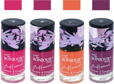 

Bonjour Paris True Matte Nail Polish 254 Pink-Pink-Orange-Plum(Pack of 4)