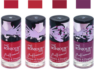 

Bonjour Paris True Matte Nail Polish 161 Red-Red-Red-Plum(Pack of 4)
