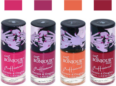 

Bonjour Paris True Matte Nail Polish 253 Pink-Pink-Orange-Red(Pack of 4)