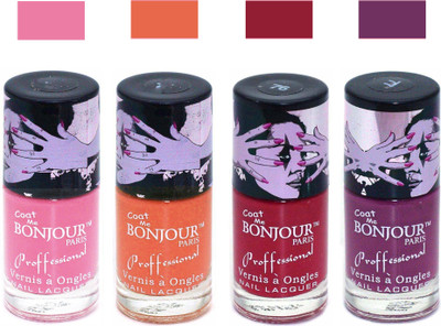 

Bonjour Paris True Matte Nail Polish 292 Pink-Orange-Red-Plum(Pack of 4)