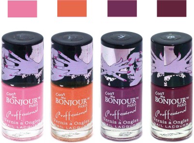 BONJOUR PARIS True Matte Nail Polish 295 Pink-Orange-Plum-Burgundy(Pack of 4)