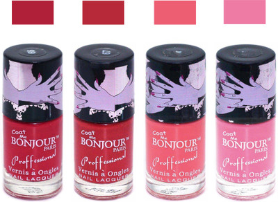 Bonjour Paris True Matte Nail Polish 124 Red-Red-Peach-Pink(Pack of 4)