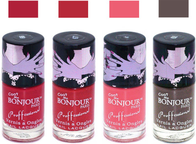

Bonjour Paris True Matte Nail Polish 130 Red-Red-Peach-Coffee(Pack of 4)