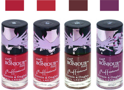 Bonjour Paris True Matte Nail Polish 143 Red-Red-Brown-Plum(Pack of 4)