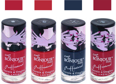 Bonjour Paris True Matte Nail Polish 157 Red-Red-Grey-Red(Pack of 4)