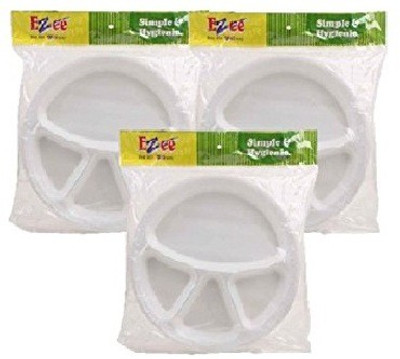 

Ezee Thermocol Plates Round 12 Inches 4 CP 75 Pieces (25 Pieces Each Pack) Plate Set(Pack of 3)