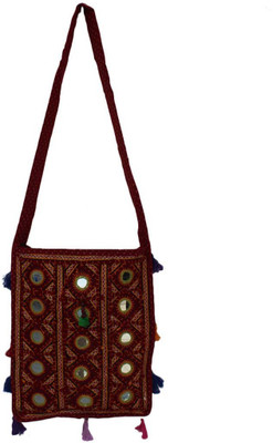 The Living Craft Women Casual Maroon Cotton Sling Bag