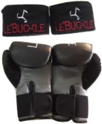 Le Buckle Boxing Gloves 10 oz and Handwraps Boxing Gloves (Boys, Black, Grey)