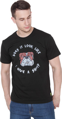 Mimic Printed Men Round Neck Black T-Shirt