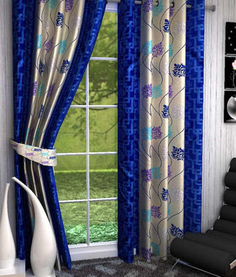 

Click Weaves 213 cm (7 ft) Polyester Door Curtain (Pack Of 4)(Floral, Blue)
