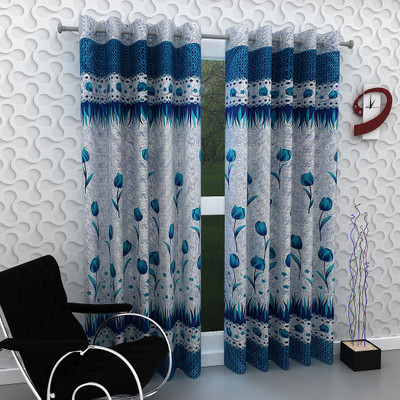 

Panipat Textile Hub 213 cm (7 ft) Polyester Door Curtain (Pack Of 2)(Floral, Blue)