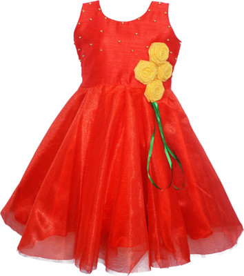 

MVD Fashion Girls Midi/Knee Length Party Dress(Red, Sleeveless