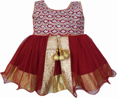 

All About Pink Girls Midi/Knee Length Party Dress(Maroon, Sleeveless