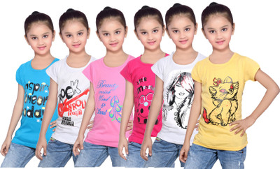 

IndiWeaves Girls Printed Cotton T Shirt(Blue, Pack of 6, Blue;pink;white;yellow
