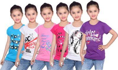 

IndiWeaves Girls Printed Cotton T Shirt(Blue, Pack of 6, Blue;pink;purple;white