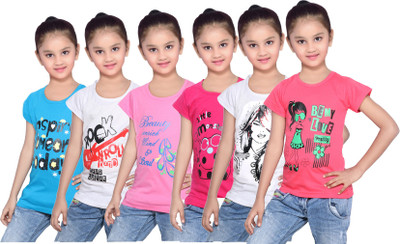 

IndiWeaves Girls Printed Cotton T Shirt(Blue, Pack of 6, Blue;pink;red;white