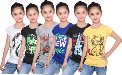 

IndiWeaves Girls Printed Cotton T Shirt(White, Pack of 6, Black;blue;grey;white;yellow