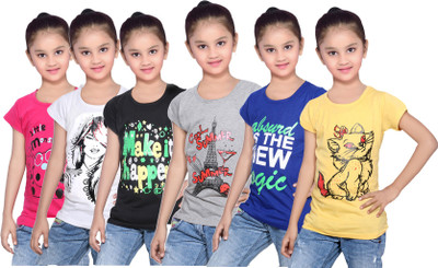 

IndiWeaves Girls Printed Cotton T Shirt(Pink, Pack of 6, Black;blue;grey;pink;white;yellow