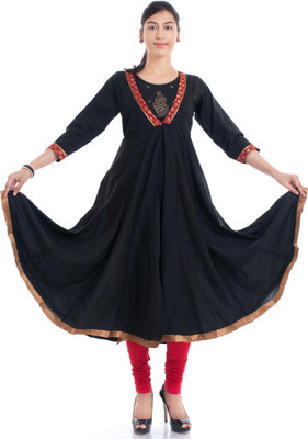 Naksh Jaipur Festive & Party Solid Women Kurti(Black)