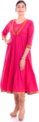 Naksh Jaipur Women Solid Anarkali Kurta(Pink)