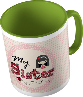 

MiiCreations Printed Two Tone Green And White My Sister Ceramic Mug(325 ml), Green;white