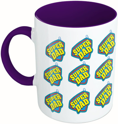 

MiiCreations Printed Two Tone Blue And White Super Dad | I Love Dad Ceramic Mug(325 ml), Multicolor