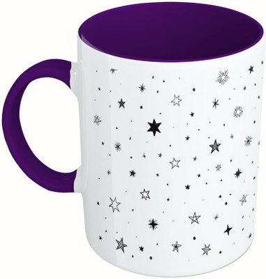 

MiiCreations Printed Two Tone Blue And White Star Pattern Ceramic Mug(330 ml), Multicolor