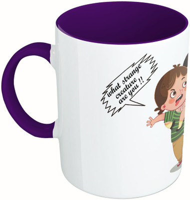 

MiiCreations Printed Two Tone Blue And White What Strange Creature Are You!! | You Too Bro…. Ceramic Mug(325 ml), Multicolor