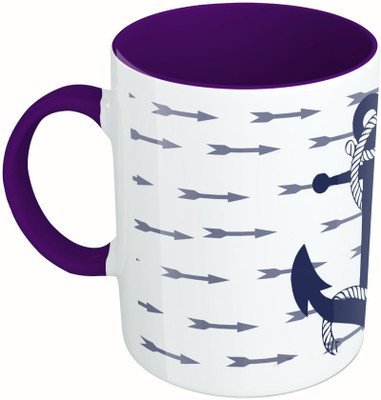 

MiiCreations Printed Two Tone Blue And White Arrow Ceramic Mug(325 ml), Multicolor