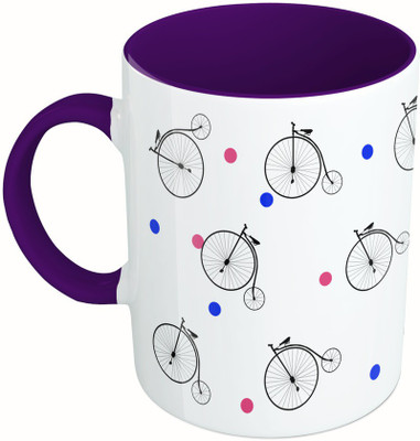 

MiiCreations Printed Two Tone Blue And White Bicycle Pattern Ceramic Mug(328 ml), Multicolor