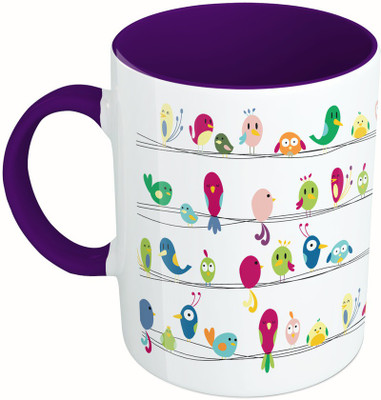 

MiiCreations Printed Two Tone Blue And White Birds Pattern Ceramic Mug(325 ml), Multicolor
