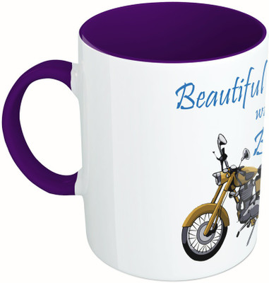 

MiiCreations Printed Two Tone Blue And White Beautiful Ride With Bullet Ceramic Mug(325 ml), Multicolor