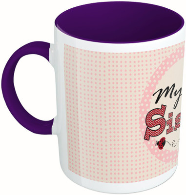 

MiiCreations Printed Two Tone Blue And White My Sister Ceramic Mug(325 ml), Multicolor