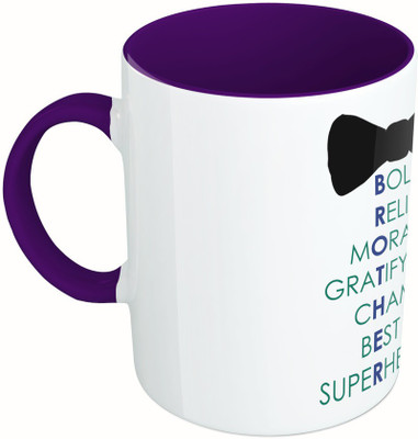 

MiiCreations Printed Two Tone Blue And White Bold | Reliable | Moral | Gratifying | Champ | Best | Superhero Ceramic Mug(325 ml), Multicolor