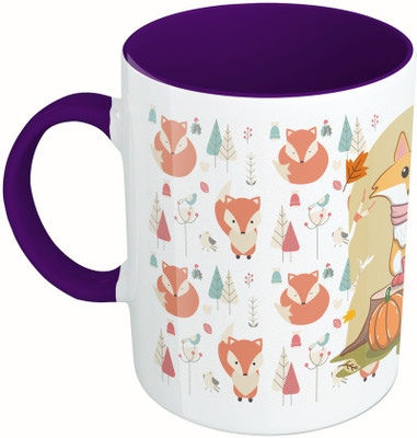 

MiiCreations Printed Two Tone Blue And White Fox Design Ceramic Mug(325 ml), Multicolor