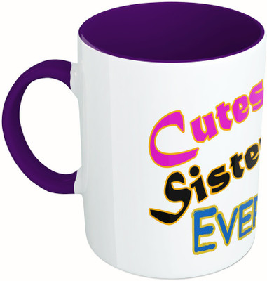

MiiCreations Printed Two Tone Blue And White Cutest Sister Ever Ceramic Mug(325 ml), Multicolor