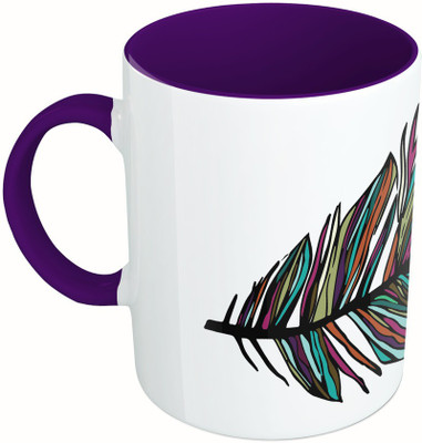 

MiiCreations Printed Two Tone Blue And White Leaf Pattern Ceramic Mug(329 ml), Multicolor