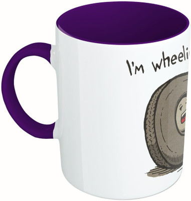

MiiCreations Printed Two Tone Blue And White I'm Wheelie Tired Ceramic Mug(325 ml), Multicolor