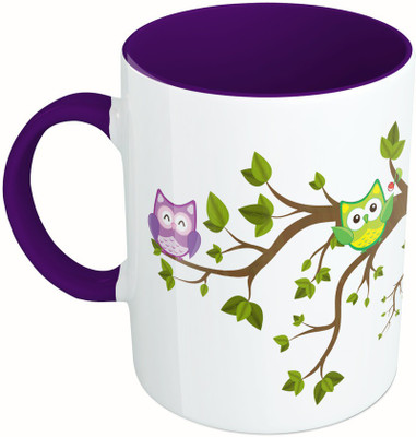 

MiiCreations Printed Two Tone Blue And White Owl Design Ceramic Mug(325 ml), Multicolor