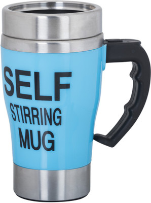 

Gadge Self stirring Blue Color Aluminium Mug(450 ml), Blue;silver