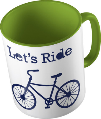 

MiiCreations Printed Two Tone Green And White Let's Ride Ceramic Mug(325 ml), Green;white
