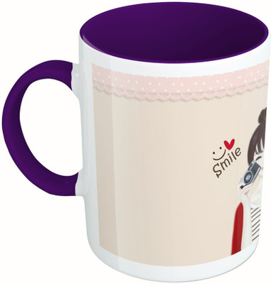 MiiCreations Printed Two Tone Blue And White Beautiful Girl Ceramic Mug(325 ml), Multicolor